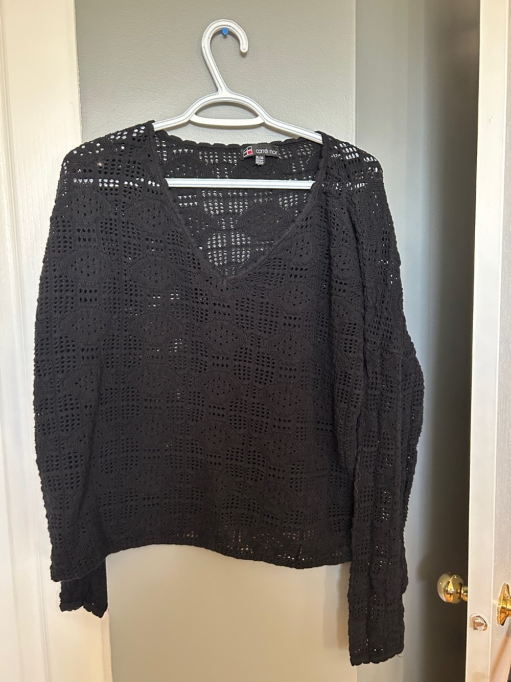Croft & Barrow Black V-Neck Crochet Sweater